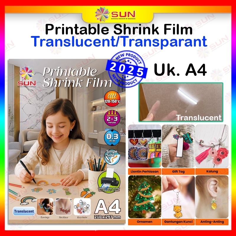 

Sun Printable Shrink Film Translucent (Transparant) / White Uk. A4 / A3 DIY Craft AKsesoris Support TInta Dye / pigment / Dura