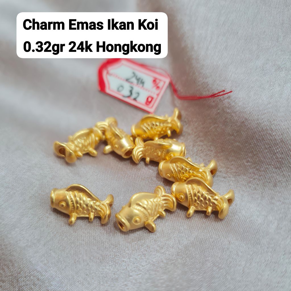 Charm Emas Asli Ikan Koi 24K Hongkong 999%