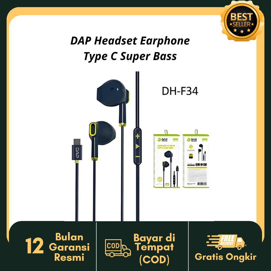 DAP Headset Earphone Type C Super Bass DH-F34 - Garansi Resmi Original DAP