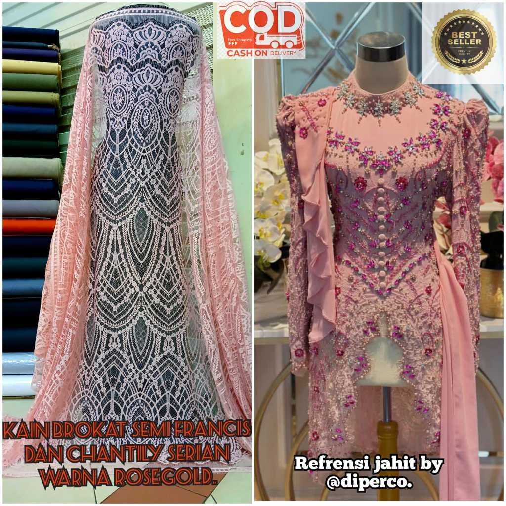 kain brokat semi francis dan chantily serian rosegold best seller kebaya,chantily kebaya bali,semi f
