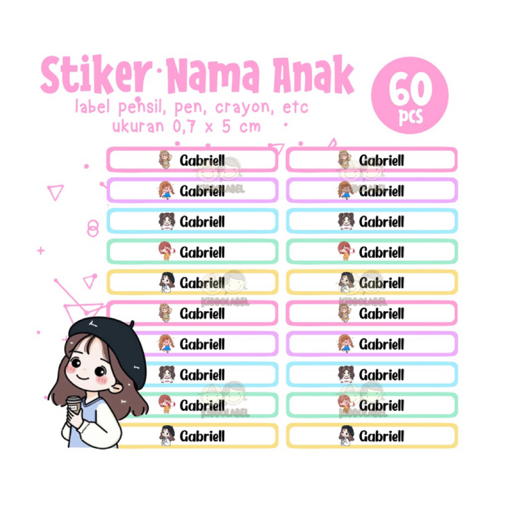 

Label penail bolpen nama anak stiker pensil ATK waterproof tahan air - 5cm