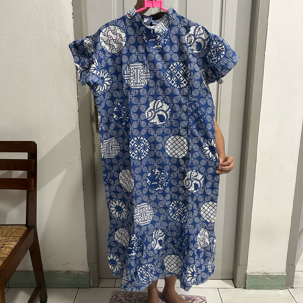 Dress Model Batik Biru Wanita