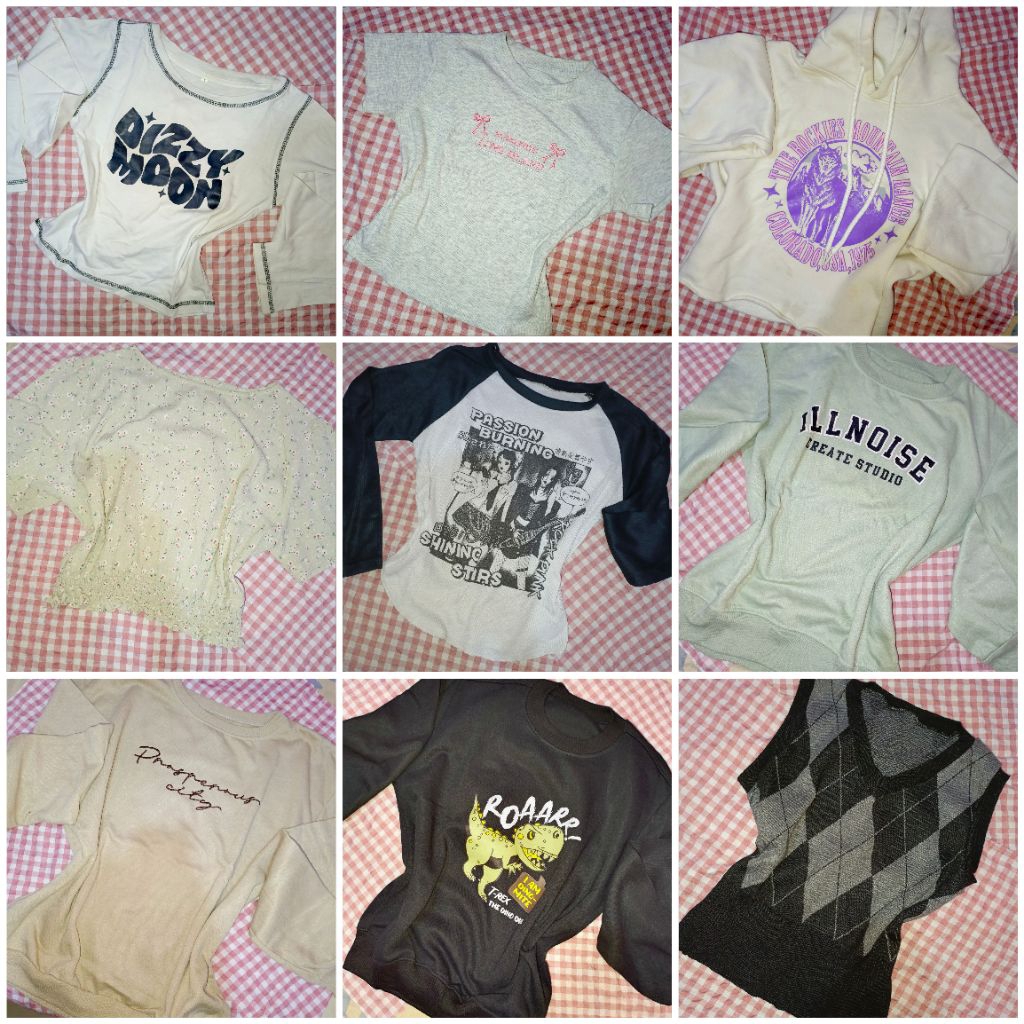 PRELOVED Baju Wanita Crop Top Hoodie Crewneck Vest Lucu Coquette