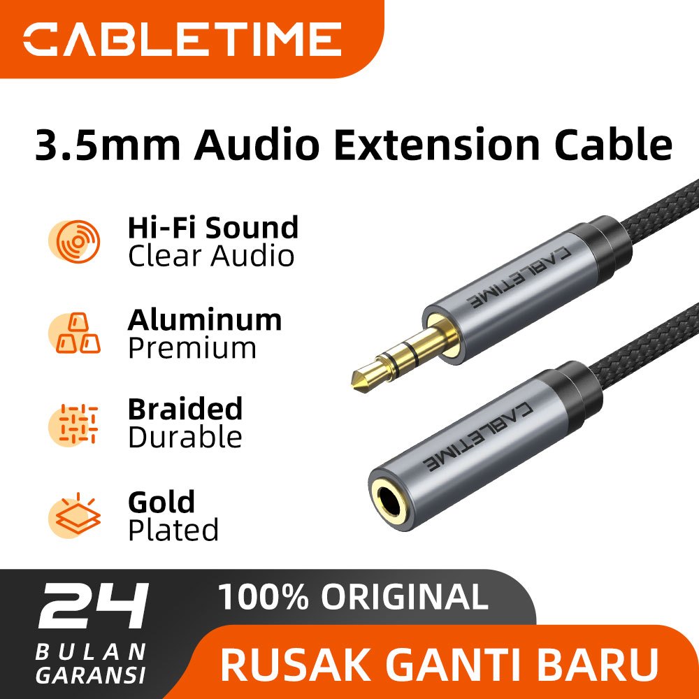 CABLETIME Kabel Audio Extension Perpanjangan Aux 3.5mm Male To Female