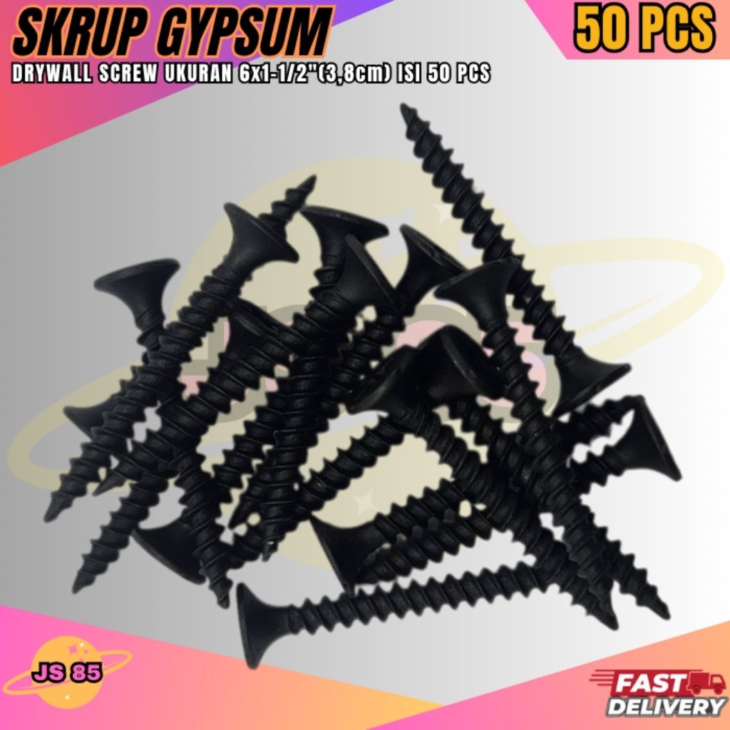 Skrup Gypsum 3,8cm-(4cm) 1 Bungkus Isi 50Pcs Skrup Super Tajam Skrup Gypsum Serbaguna.