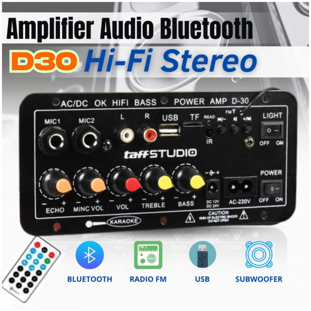 GO TaffSTUDIO D30 Amplifier Board Audio Mini Full Bass 12 Volt Bluethooth USB FM Subwoofer DIY 40W
