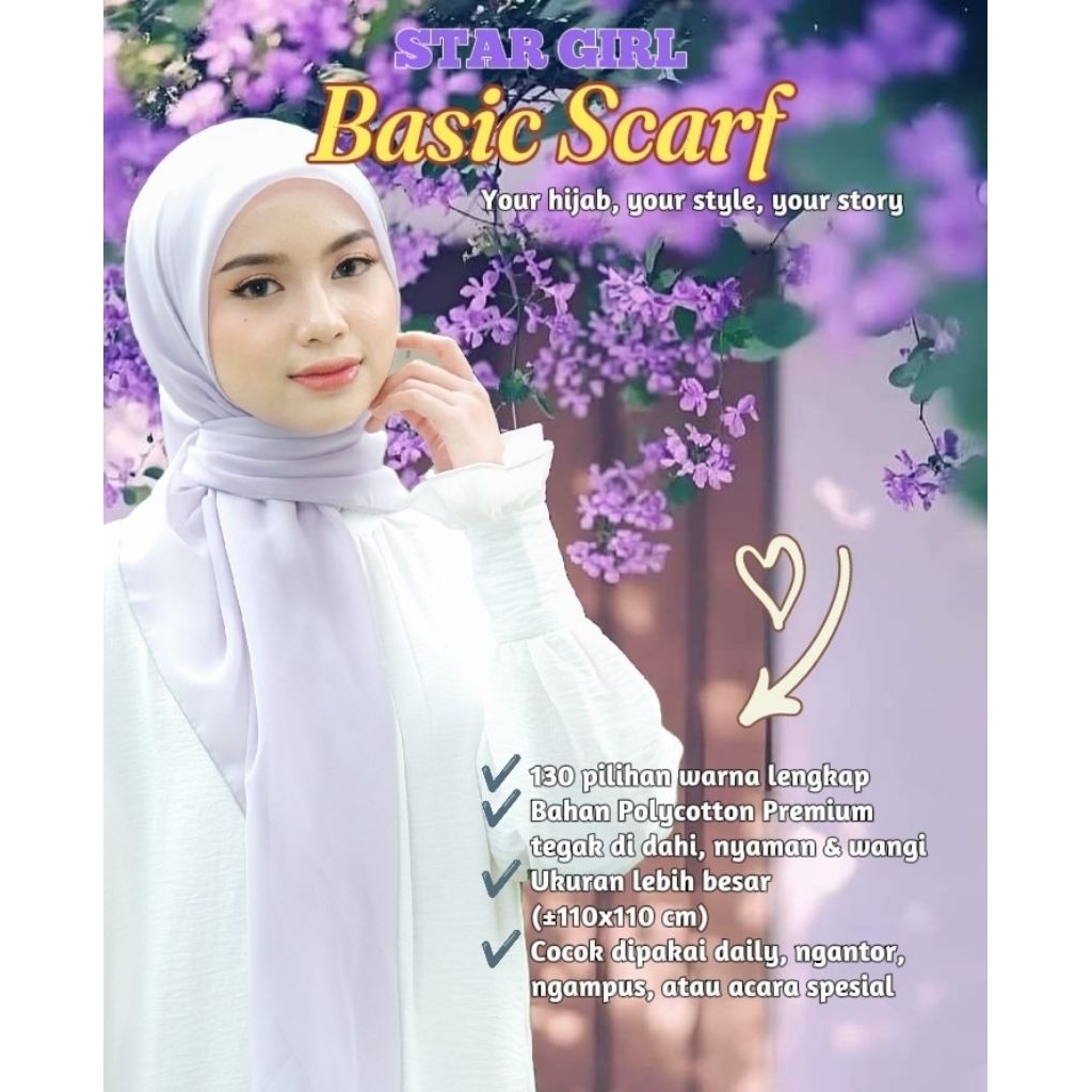 Star Girl BASIC SCARF_Hijab Segi Empat Polycotton Premium_Tegak di dahi_130 Warna – Ukuran 110x110 C