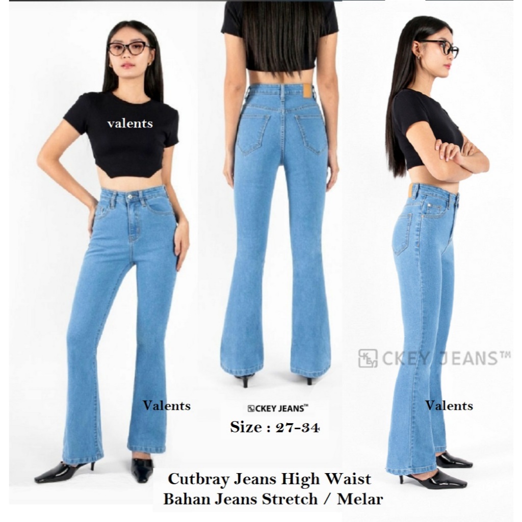 CKEY - Celana Jeans Cutbray Wanita / Cutbray Jeans Highwaist