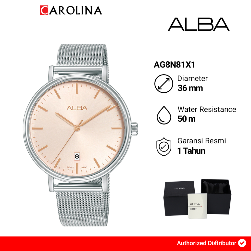 Jam Tangan Wanita Alba Fashion AG8N81X1 Light Pink Dial Stainless Steel Strap