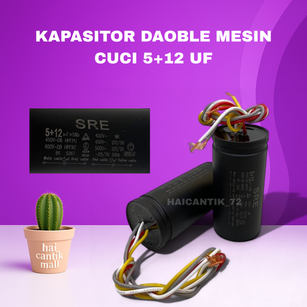 KAPASITOR BULAT DOUBLE 5+12 UF / KAPASITOR MESIN CUCI 5+12 UF MIKRO/KAPASITOR UNIVERSAL