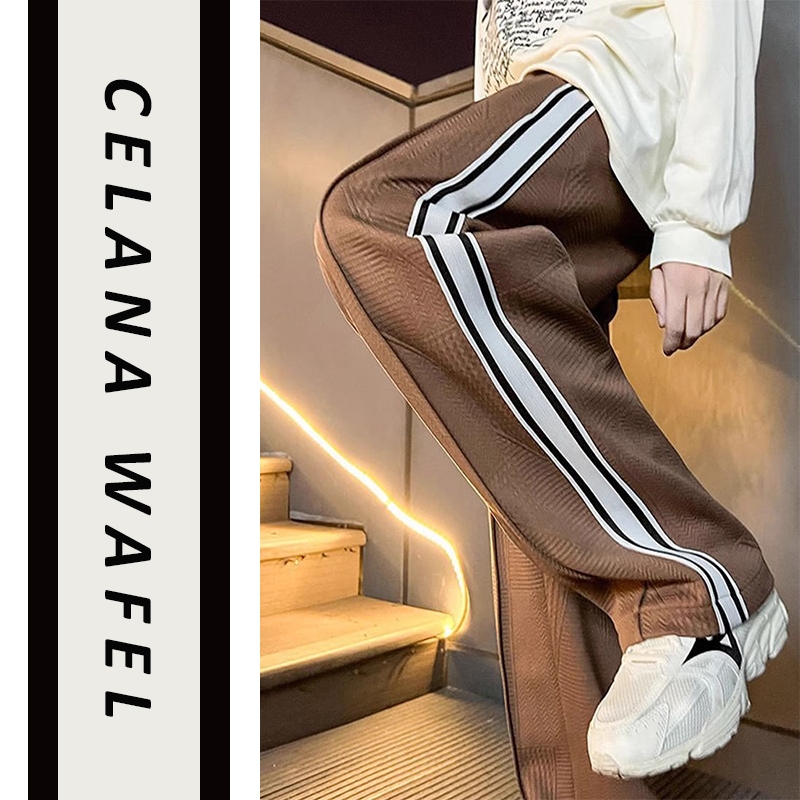 celana pria keren Kain wafelKain yang lembut dan nyaman celana panjang santai celana longgar pria ce