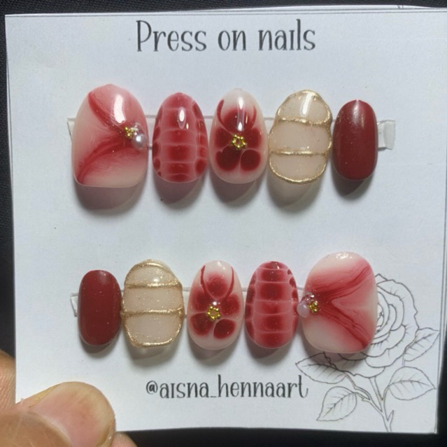Fake nails bunga blooming cute cantik murah dan elegan free lem cair da free lem gel | kuku palsu ke
