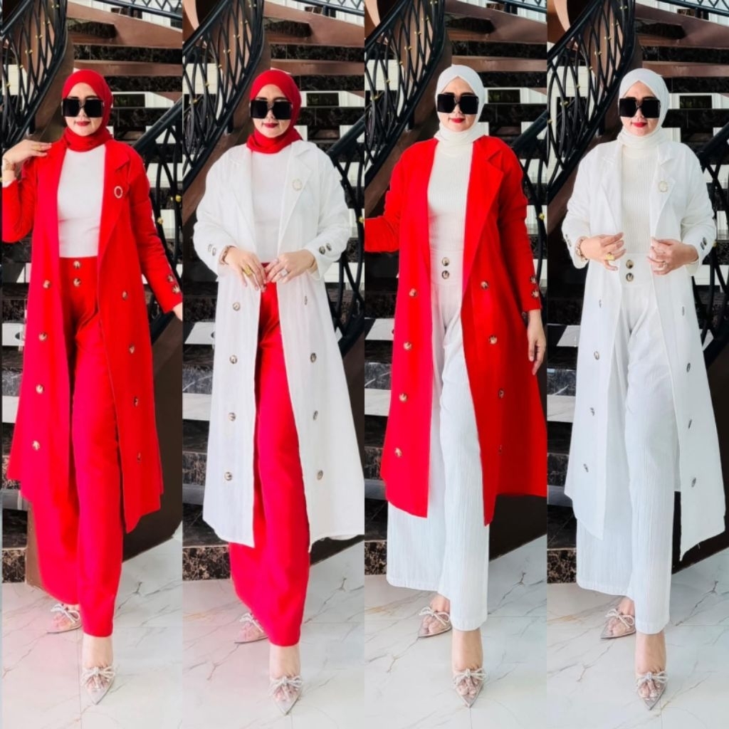 GHEA SET BLAZER BY MSF SET KULOT MERAH PUTIH OOTD KEMERDEKAAN LONG OUTER KEMERDEKAAN KULOT MERAH PUT