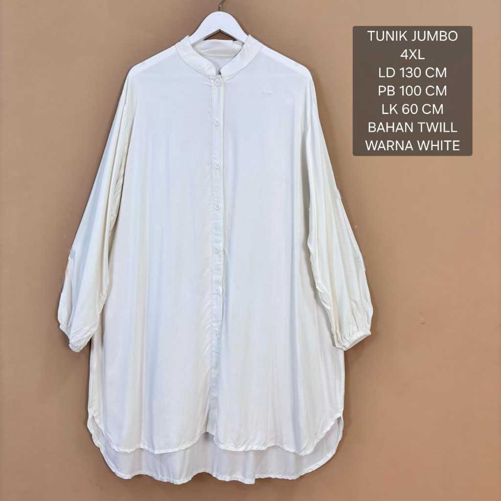Tunik Putih Super Jumbo Ld 130 Cm Model Polos Kekinian - Azura Tunik