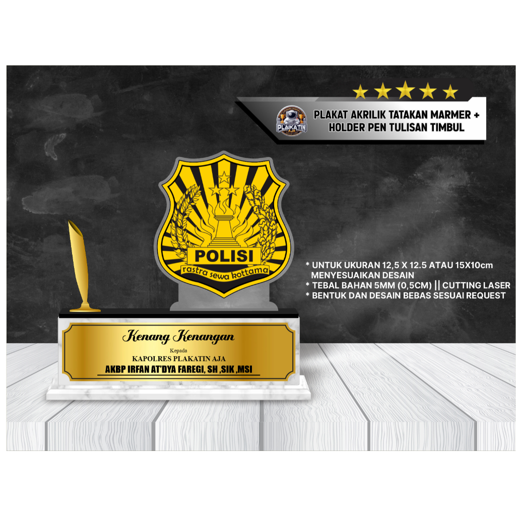 PLAKAT AKRILIK TATAKAN MARMER + HOLDER PEN TULISAN TIMBUL