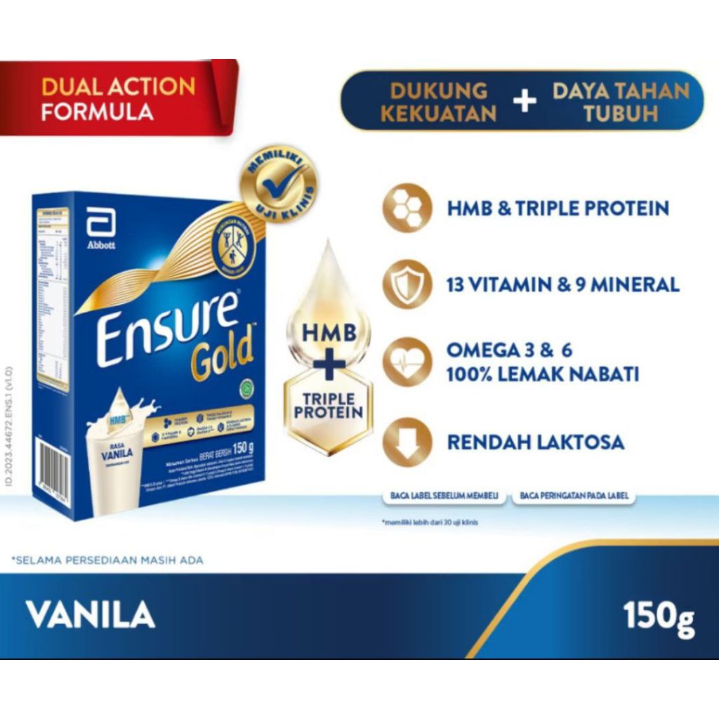 

Ensure Gold HMB Vanila 150 g - Nutrisi Dewasa Rendah Laktosa