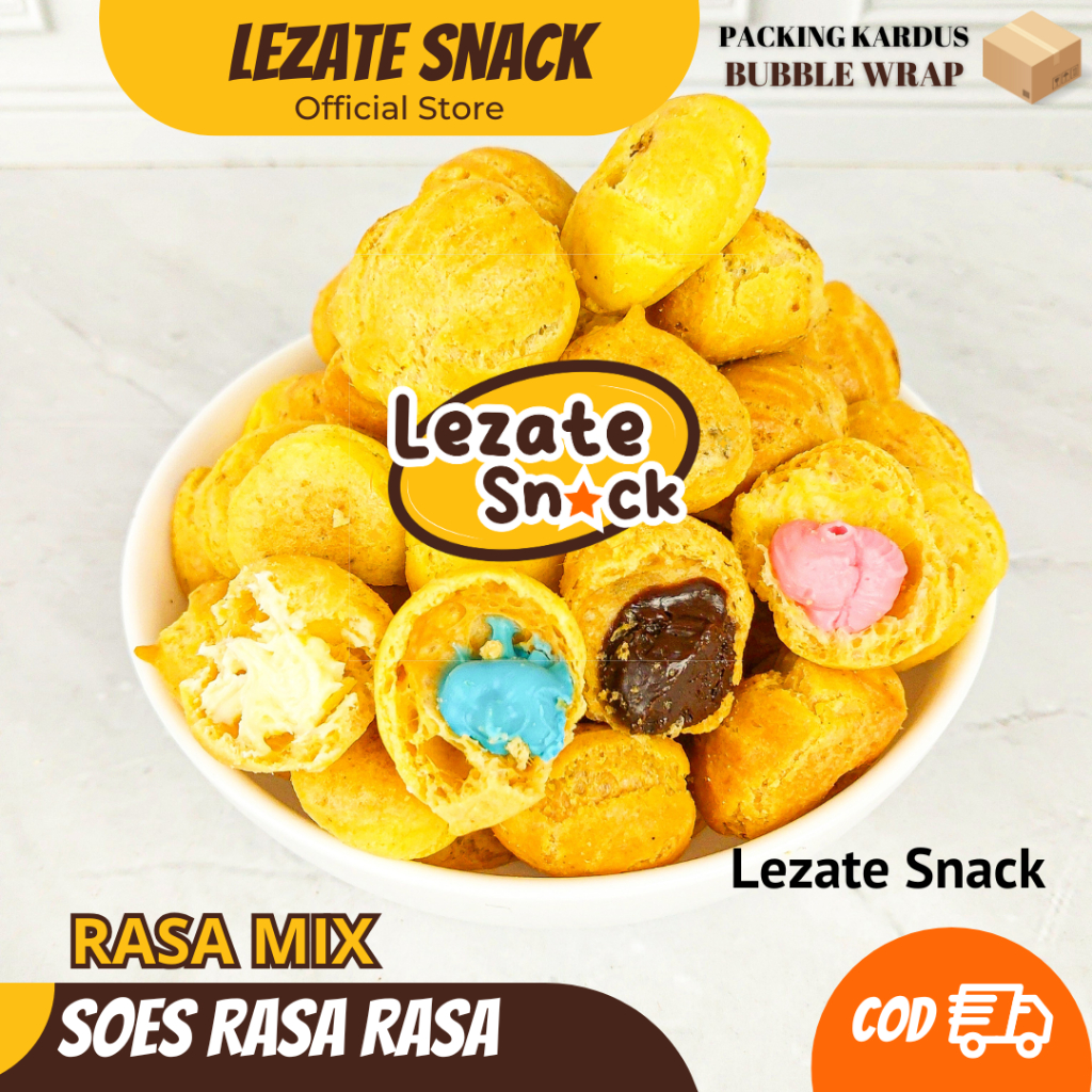 

Soes Mix Rasa 250GR / Sus Kombinasi Rasa / Soes Coklat Kiloan 1KG Aneka Isi Keju Strawberry Blueberry Vanila Cokelat Wallens Nissin Malona LEZATE SNACK
