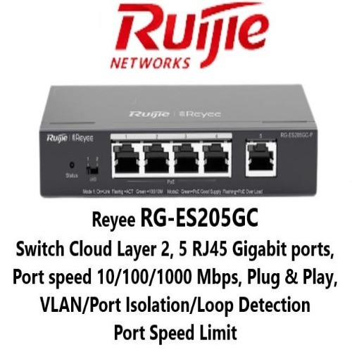 Managed Switch Ruijie Reyee RG-ES205GC 5-Port Smart Cloud Managed Switch