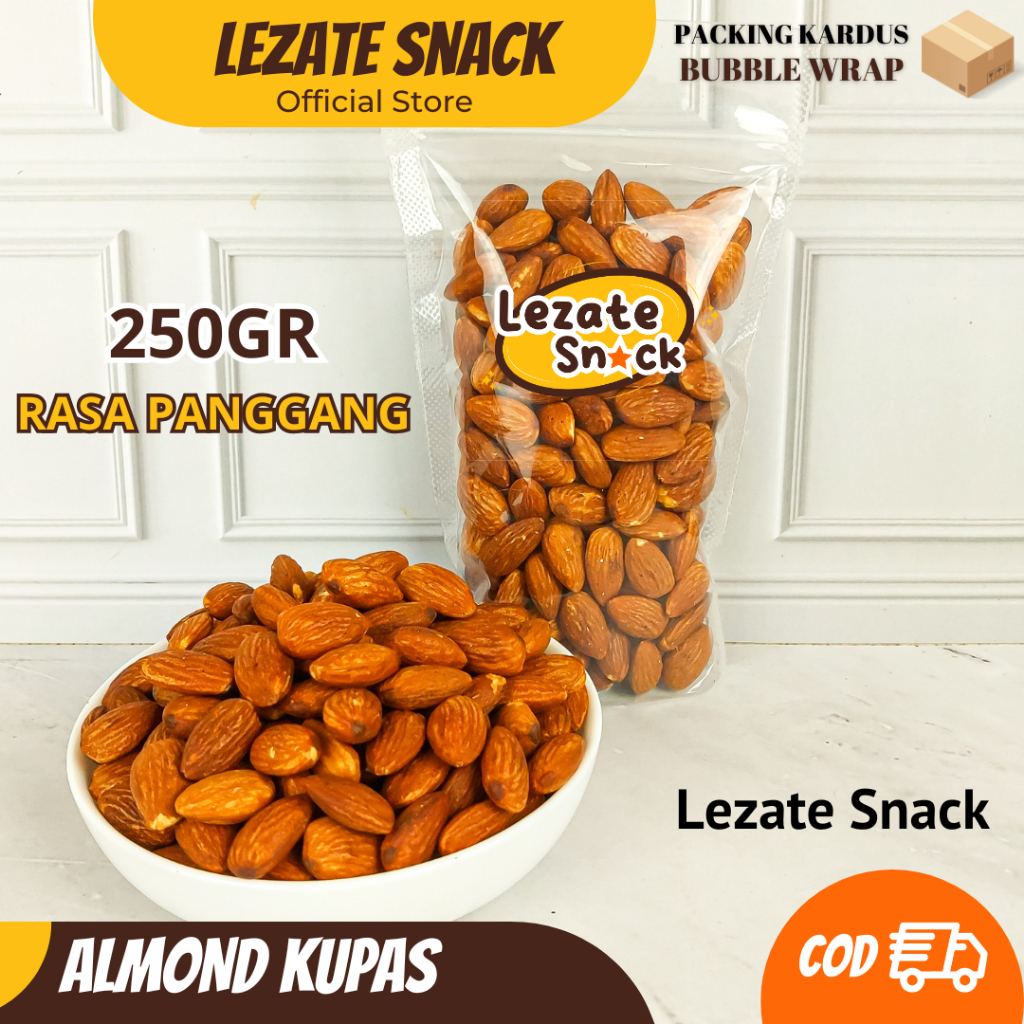 

Kacang Almond Panggang Siap Makan 250GR Murah Renyah / Kacang Almon Kupas Roasted Panggang Oven Utuh Premium