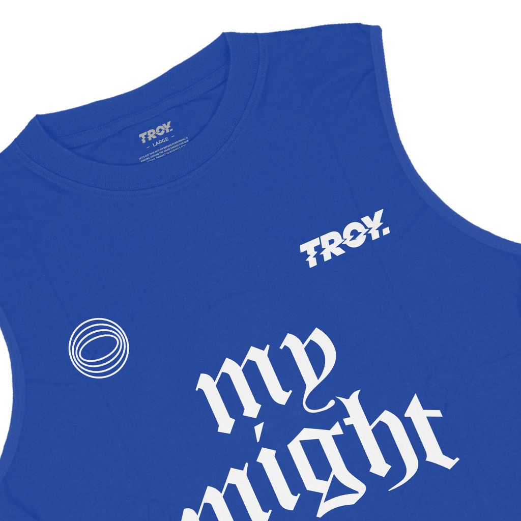 Troy Company Singlet Sleeveless Tshirt Royal Blue My Might - Kaos Tanpa Lengan Biru Benhur TS 3169