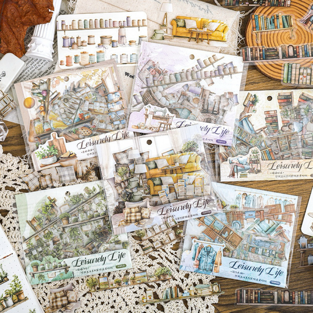 

(3CD) sticker transparan motif perabot tanaman buku sofa life style furniture books plant