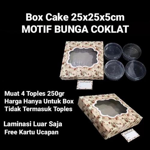 

(10pcs) Box Cake Motif Bunga Cokelat Muat 4 Toples 250gram Box Hampers Parcel Size 25x25x5cm