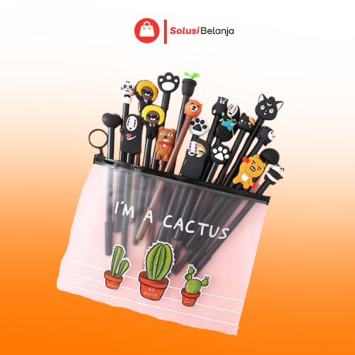 

HL0078 Pena Karakter Set Pouch Isi 20 Pcs Tempat Pensil Transparan Zipper Bag Y1072