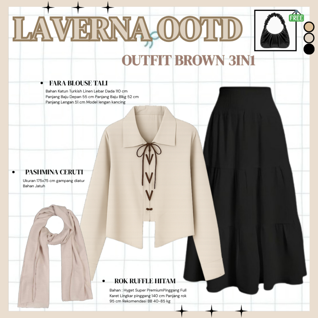 OOTD Set Laverna Setelan Remaja ( Blouse + Rok Panjang + Pashmina ) Outfit Kuliah Wanita Hijab Rok