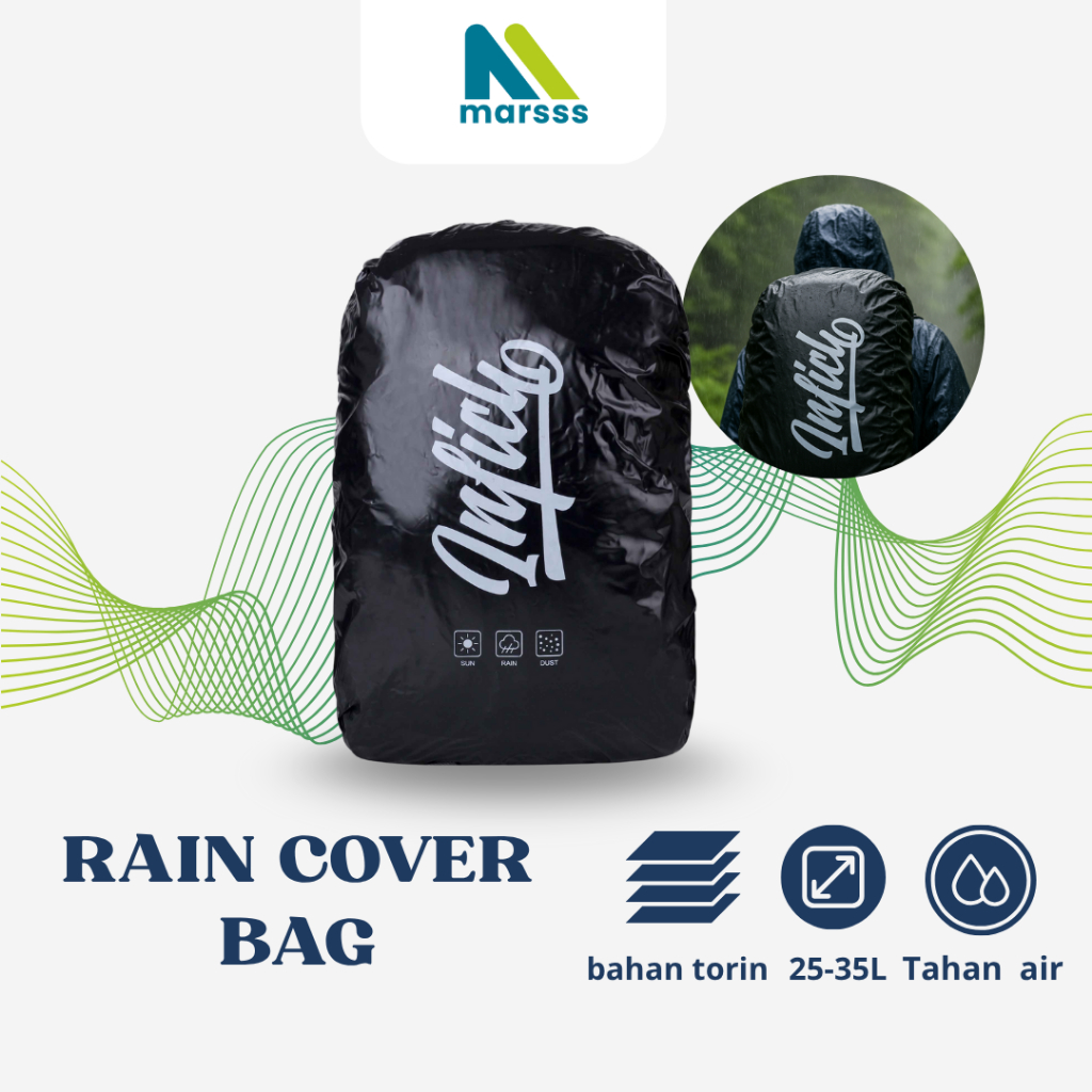 Inficlo - Rain Cover Bag 25 - 35 L Sarung tas Anti air, Elastis dan kuat cocok untuk traveling