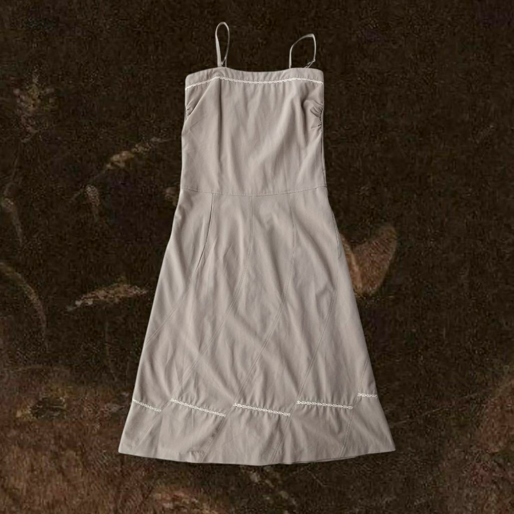 Light Brown Lace Trim Sleeveless Mididress | dress kutung coklat renda y2k coquette dollette 90s fai