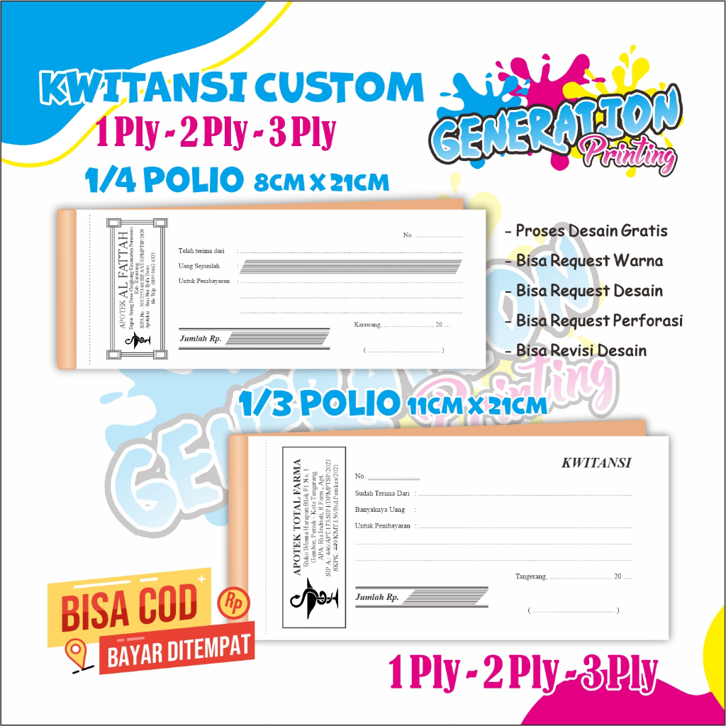 

KWITANSI CUSTOM FREE DESAIN BERBAGAI PILIHAN USAHA PROSES CEPAT 1 HARI KUITANSI ISI 50 LEMBAR