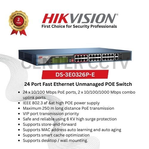 Hikvision DS-3E0326P-E POE Switch Hub 24+2