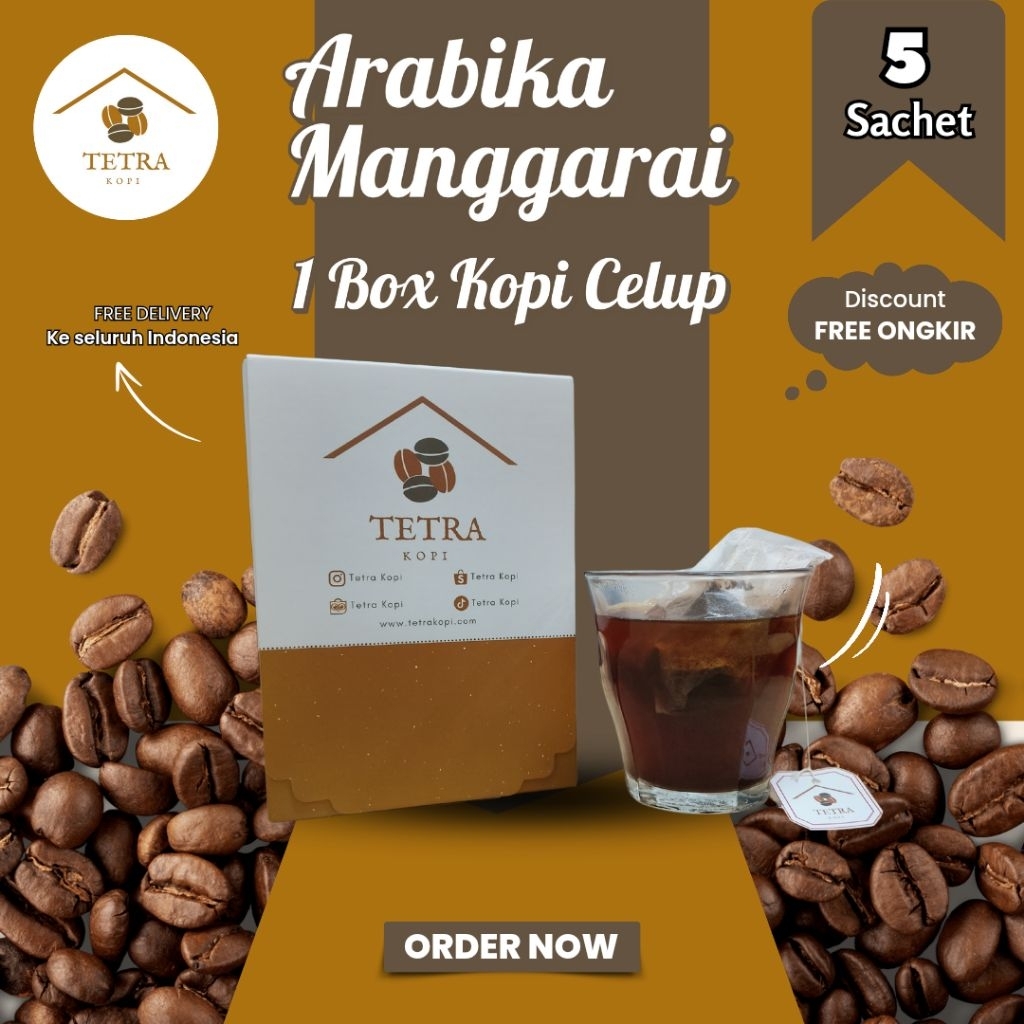 

Tetra Kopi Kopi Arabika Flores Mangarai Kopi Dip Kopi Celup Dip Coffee 5 pcs 1 box