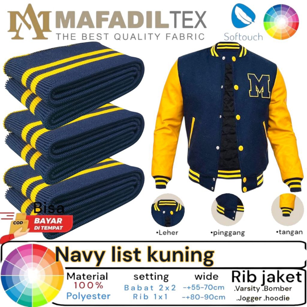 Kai Rib bur Navy list Kuning rib 1x1 babat 2x1 polyester premium murah