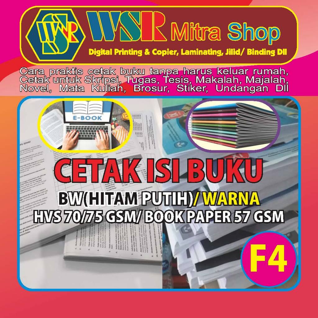 

JASA CETAK ISI BUKU BW(Hitam Putih)/Warna F4 70 GSM