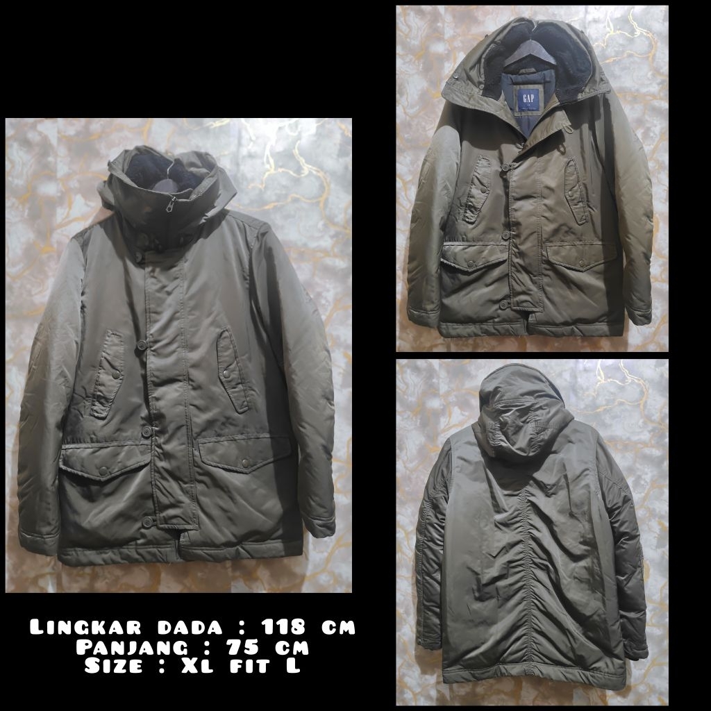 Jaket Parka Warna Hijau army Bulu Angsa Merk GAP Second Original.