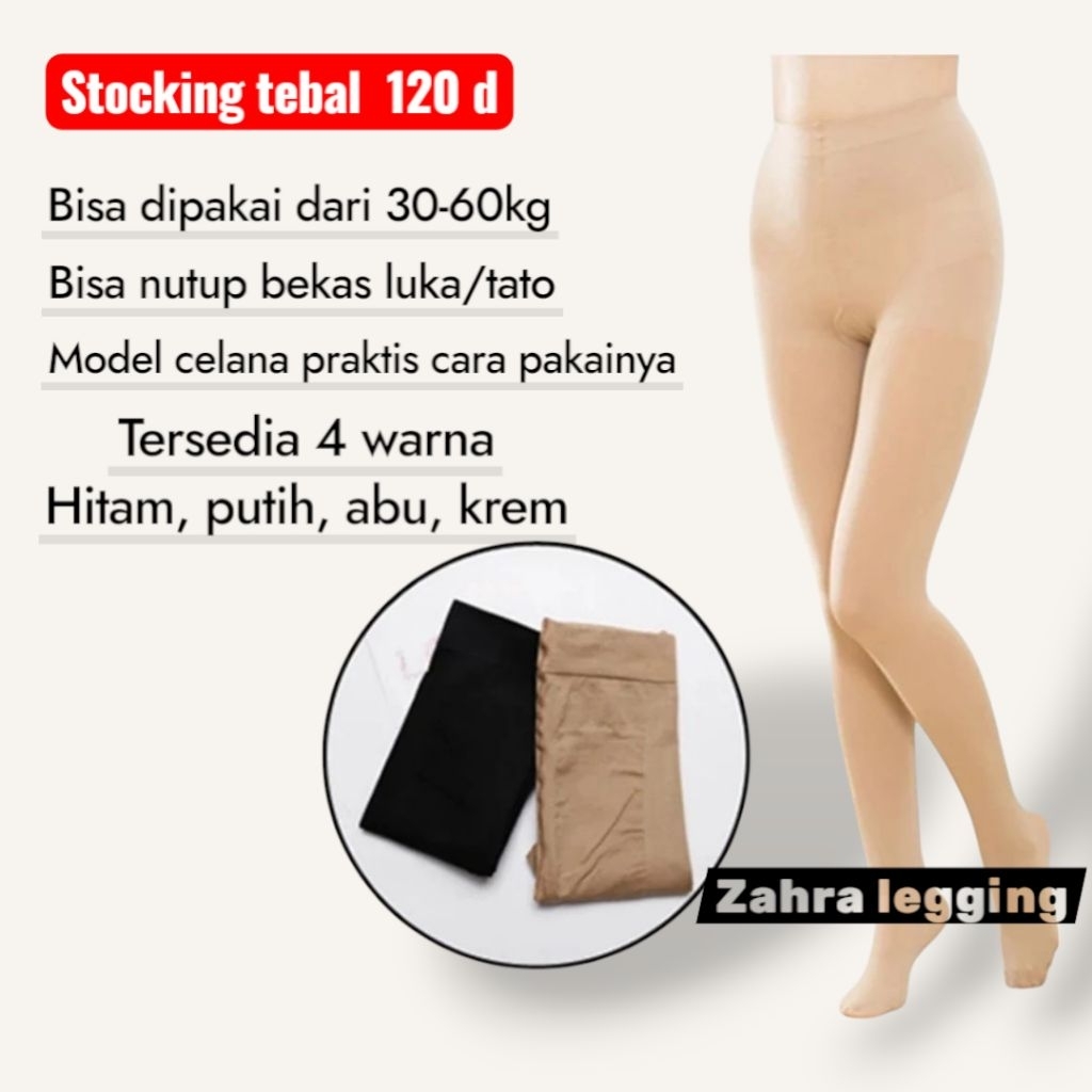 Stocking Wanita 120D Tebal | Pantyhose Halus, Menutup Bekas Luka/Tato (30-60kg)