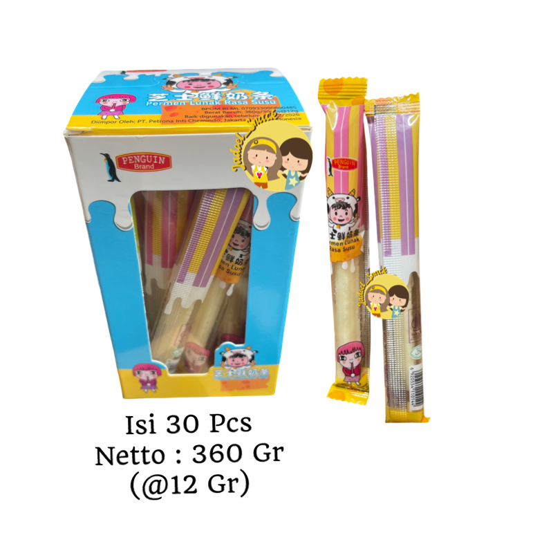 

GROSIR - Permen Susu Penguin 30 x 12gr – Rasa Susu Asli, Manis & Lembut Kenyal I Candy gummy Lunak