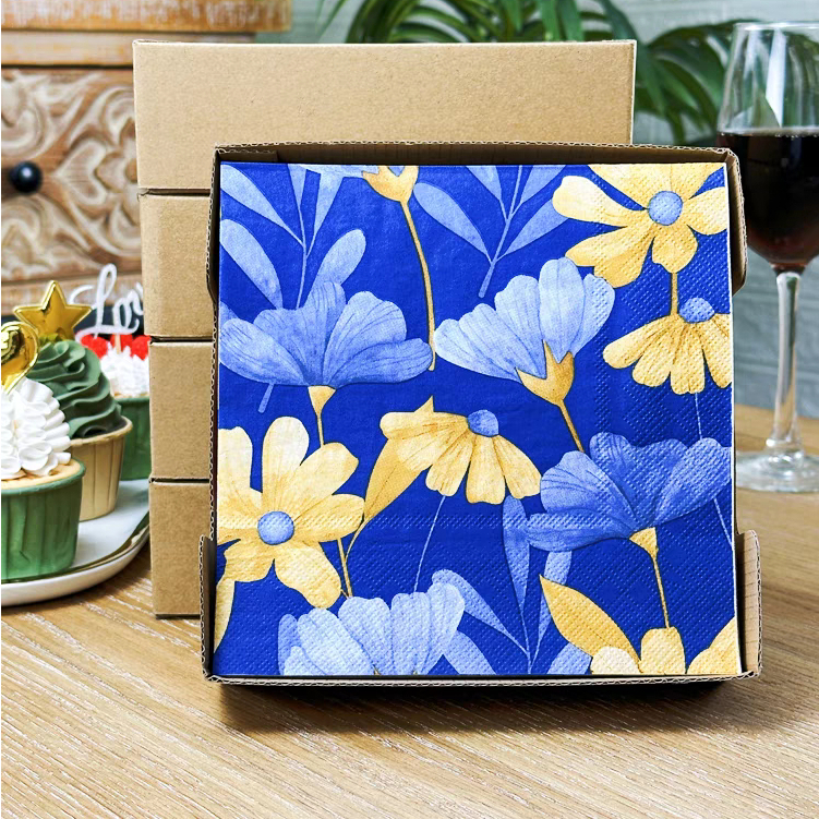 337. Decoupage napkin / Tisu decoupage 33x33cm motif setangkai bunga teratai biru