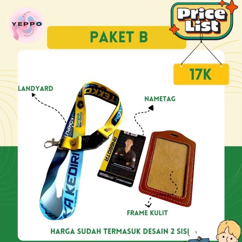 

PAKET B id card satu paket Custom include landyard, nametag, frame Kulit