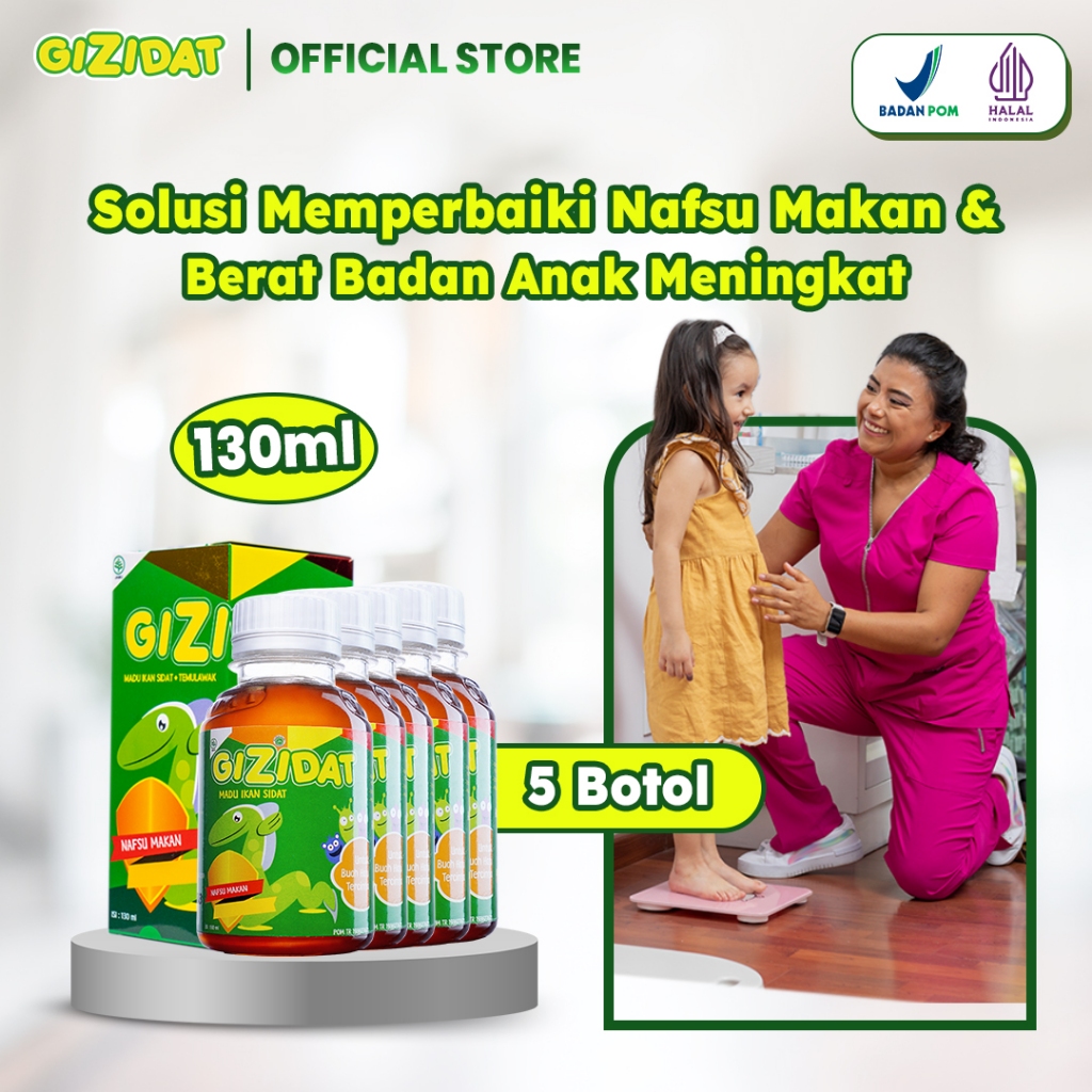 

Gizidat Madu Anak Penambah Nafsu Makan - 130 ml (5 Botol) - Free Tas Anak