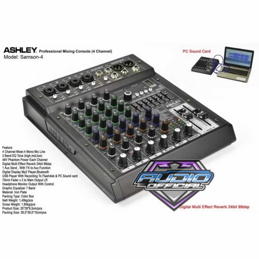 Mikser ASHLEY SAMSON 4 / Mixer 4 Channel SAMSON 4 USB Bluetooth Efek 99 DSP
