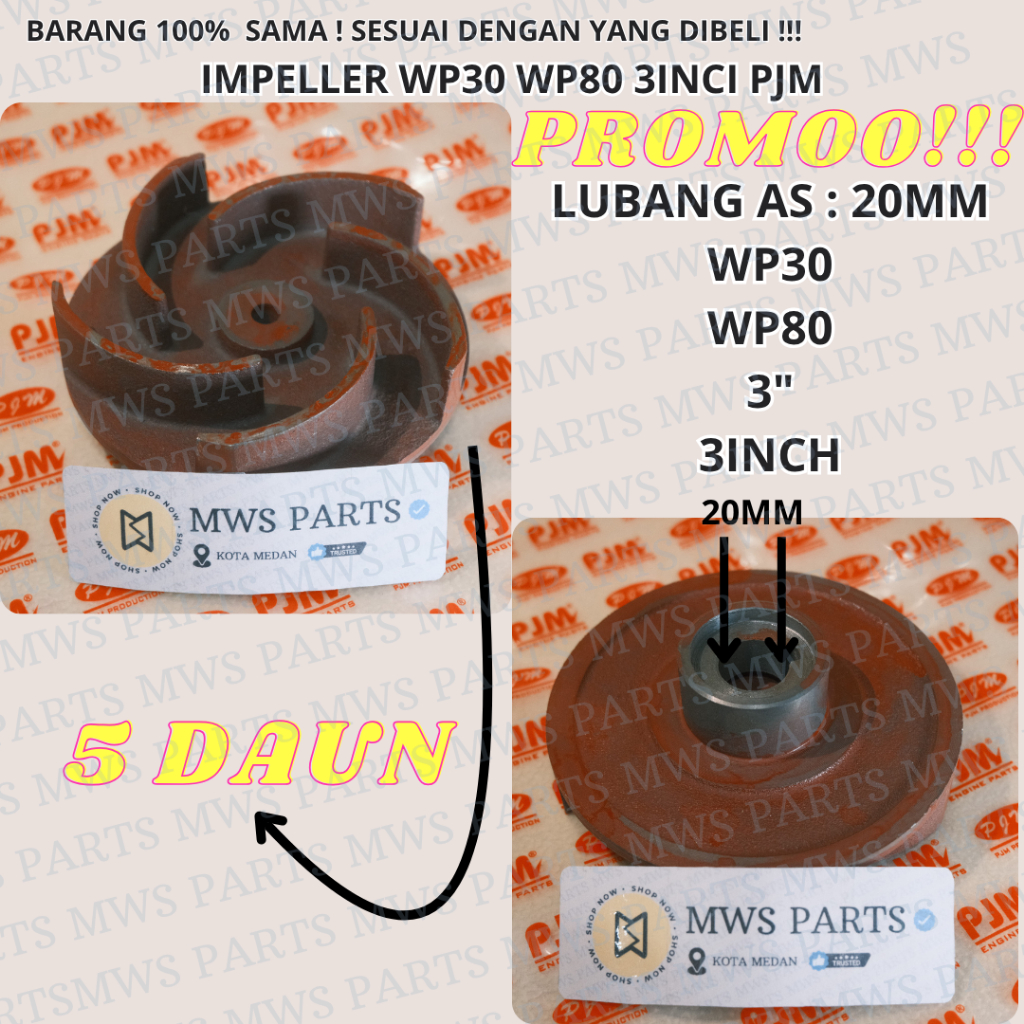 IMPELLER 5DAUN KIPAS KEONG KIPAS POMPA AIR ALKON WP30 WP80 MESIN POMPA AIR WP30 WP80 3IN 3INCI 3" 3I