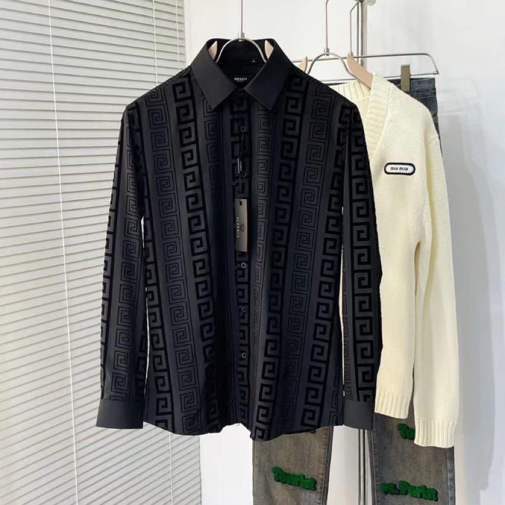 kemeja hitam pria dewasa bermotif casual import /kemeja panjang pria branded terbaru