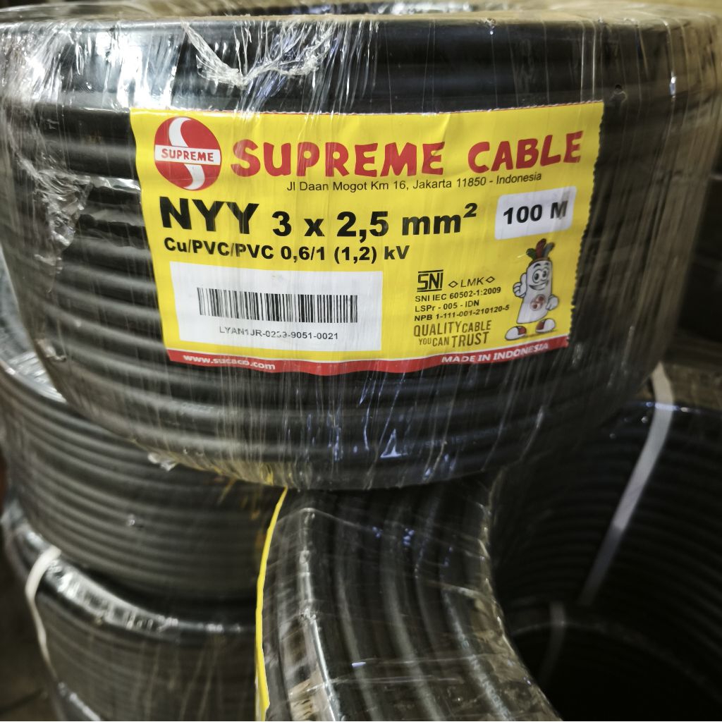 kabel nyy 3x2.5 supreme kabel nyy 3x2.5 kabel tunggal RE Hitam 100m supreme @100mtr