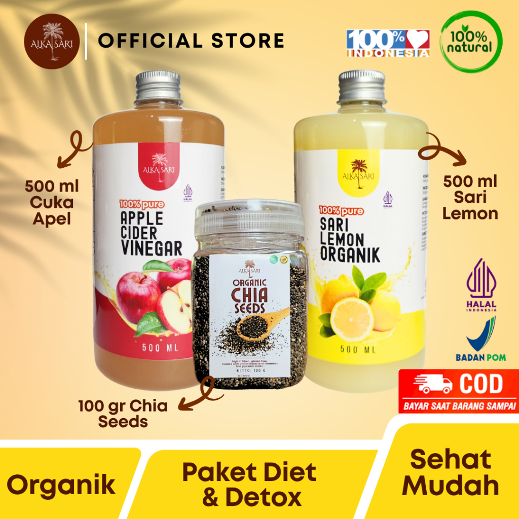 

Alka Sari Paket Diet & Detox sehat 3 in 1 (Sari Lemon, Cuka Apel, Chia Seeds)