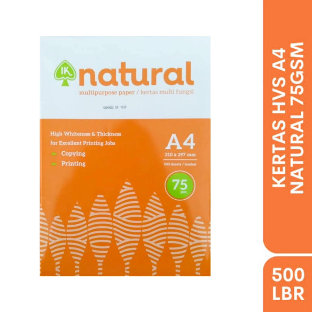 

[ 1 RIM ] KERTAS HVS / KERTAS FOTOCOPY NATURAL A4 75 GSM (75 GRAM)