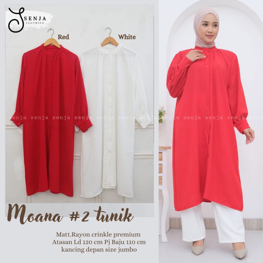 Moana Tunik Ori By Senja Atasan Kemeja Wanita Lengan Panjang Jumbo Ld 120 Basic Polos [  READY COD ]