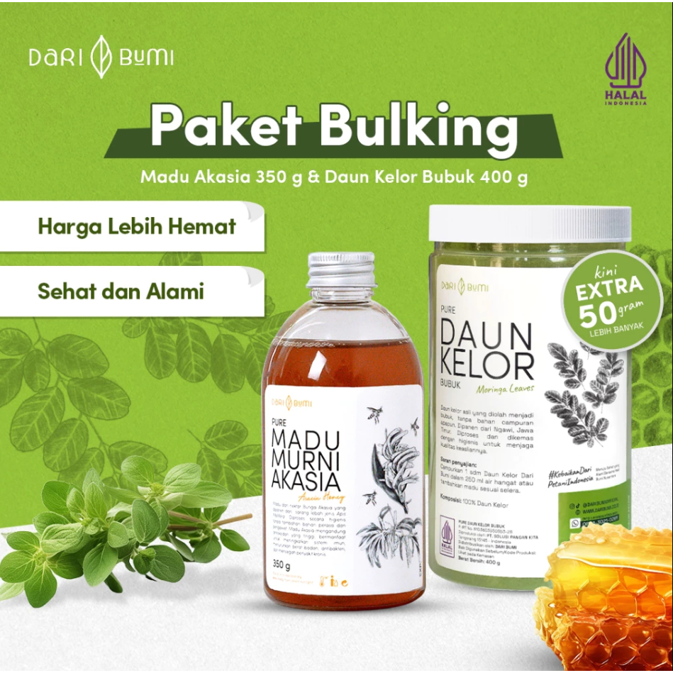 

Dari Bumi Paket Bulking Alami Daun Kelor Moringa Bubuk Dan Madu Murni Gram Varian Raw Honey Asli