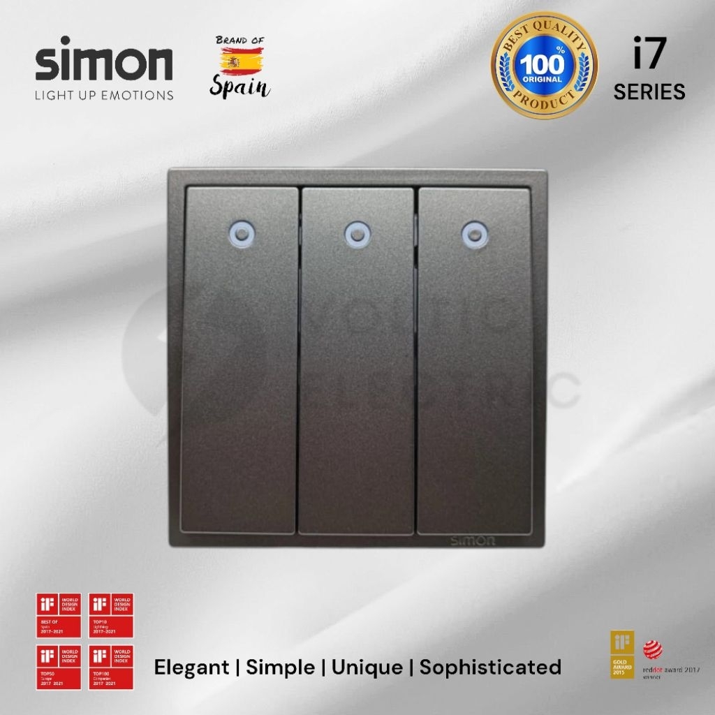 SAKLAR TRIPLE WITH LED SIMON I7 GREY SIMON SAKLAR 3 GANG WITH LAMPU INDICATOR SIMON I7 GREY